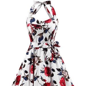Retro Rockabilly Floral Halter Dress